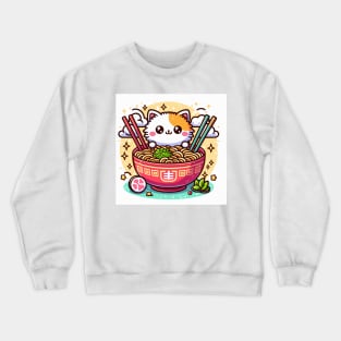 Big eyes cat enjoy bowl of ramen Crewneck Sweatshirt